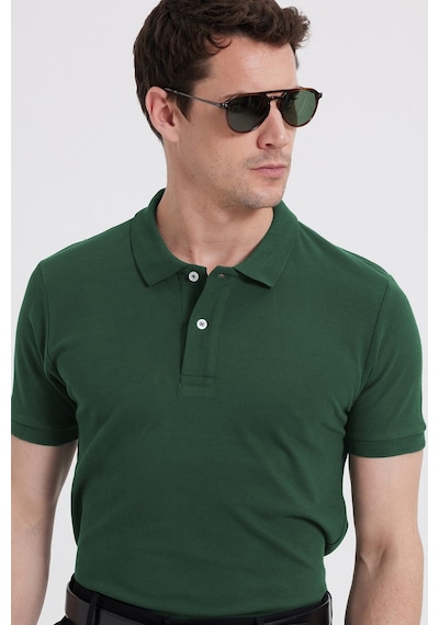 Tudors Erkek Slim Fit Dar Kesim %100 Pamuk Kısa Kollu Polo Yaka Yeşil Tişört-50258