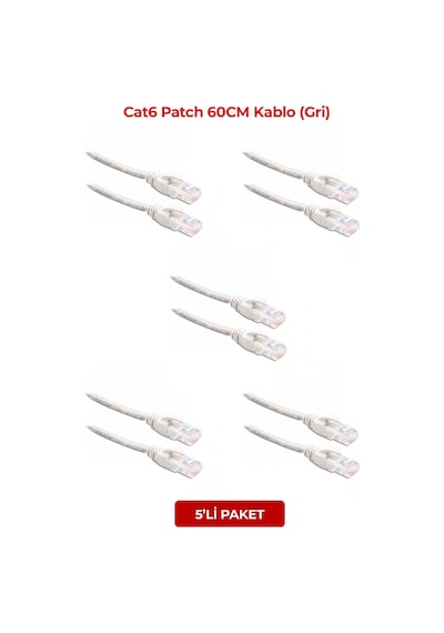 S-lınk Sl-cat606 Cat6 Patch 60cm Kablo Gri 5li Paket