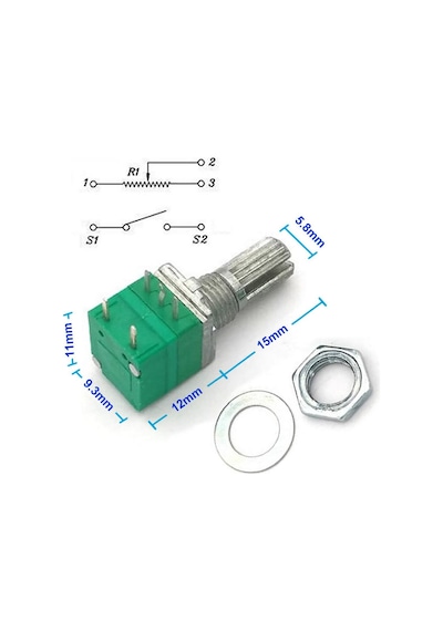 5 Pin 10kohm Potansiyometre B10k Anahtarlı Pot Tırtıklı 15mm Döner Ayarlanabilir Direnç Ses