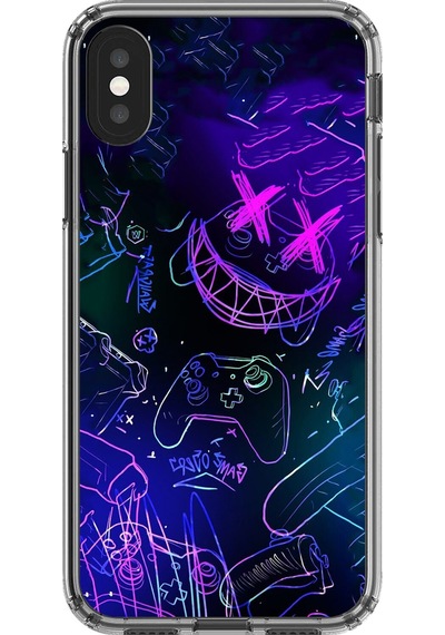 Apple Uyumlu iPhone Xs Şeffaf Kılıf Graffiti 4 Tasarımlı
