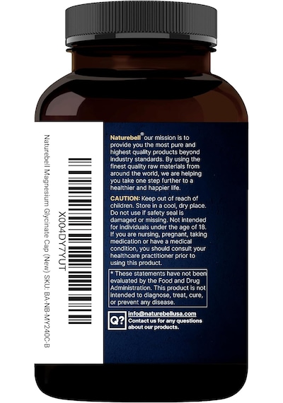 Naturebell Pure Magnesium Glycinate 500mg, 240 Veggie Capsules Orijinal Usa Menşeii Dmmedicineden