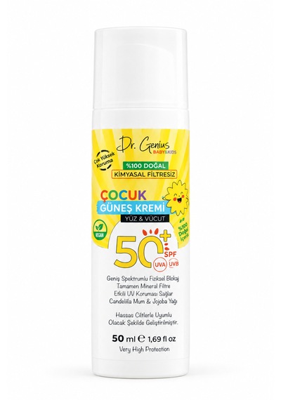 Dr. Genius %100 Doğal Spf 50+ Yüksek Korumalı Bebek Ve Çocuk Yüz/vücut Güneş Kremi - 50 Ml