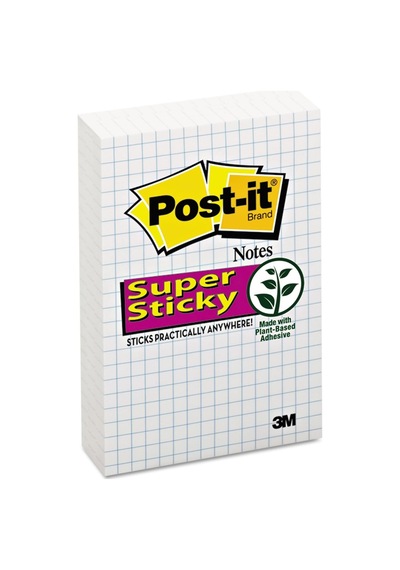 Post-it Süper Yapışkan Notlar, 4x6", 3 Ped, 2x Yapıştırma Gücü, Mavi Izgara Çizgileri İle Beyaz, Geri Dönüşt