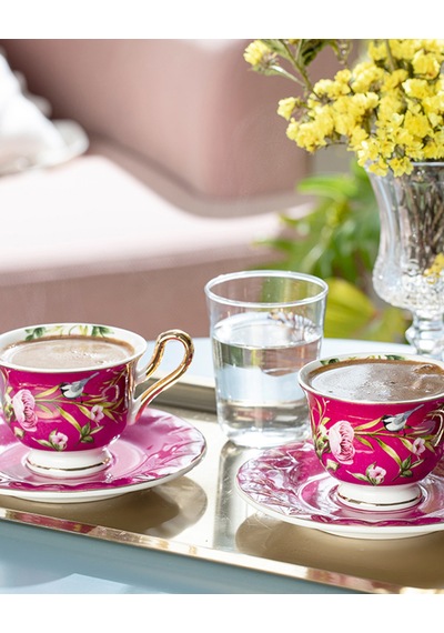 English Home Vanilla New Bone China 4 Parça 2 Kişilik Kahve Fincan Takımı Mor Mor
