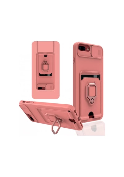Newface Apple İphone 7 Plus Kılıf Zuma Kartvizitli Yüzüklü Silikon - Pembe