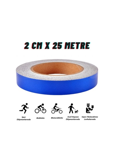Carub Reflektif Fosforlu Şerit Bant 2 Cm X 25 Metre Mavi İkaz Bandı BR2405204