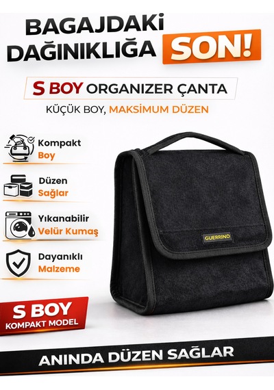 Oto Bagaj Organizer Bagaj Çantası S Boy Kaymaz Cırt Bantlı Velur Kompakt Düzenleyici - Scx3