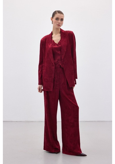 Sateen Jakarlı Uzun Ceket - Bordo-136769 Bordo