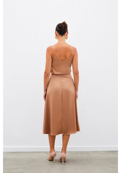 Sateen Midi Boy Saten Etek - Camel-134961 CAMEL