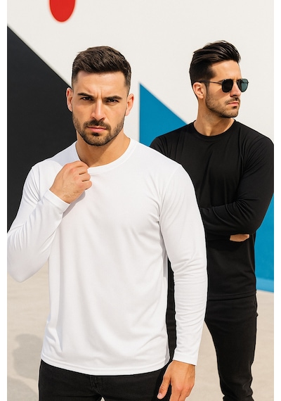 Rich Erkek Siyah-beyaz 2'li Paket Basic Uzun Kollu Body Siyah - Beyaz