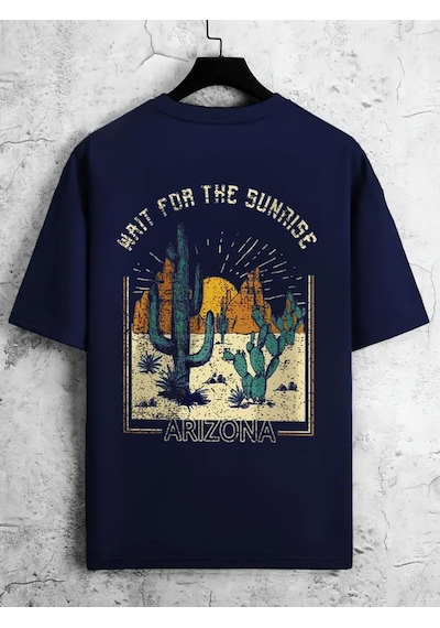 Uyguntarz Unisex Arizona Baskılı Oversize Tshirt Lacivert