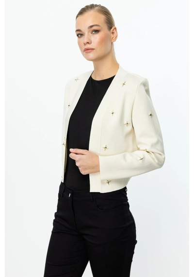 On Fashion Kadın Zımbalı Krem Hırka 59901 Krem