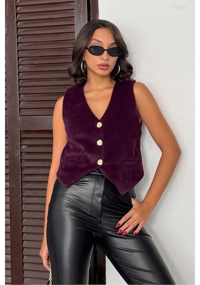 Verymoda Peluş Yelek Vmf1968 Mürdüm