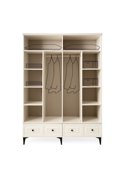 Alaska 4 Kapaklı %100 Mdf Elbise Dolabı Gardrop 154x54x212 Ekru