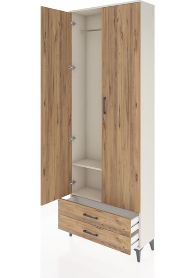 Arges Dolap 2 Raflı 2 Çekmeceli Tek Askılı 88x30x243 Aytaşı-çam Aytaşı
