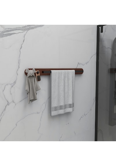 lyla concept Masif Detaylı Metal Havluluk Minimalist Duvar Askısı, Ceviz Masif Siyah
