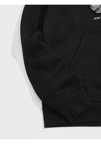Unisex Super Baskılı Kapüşonlu Sweatshirt Beyaz Siyah