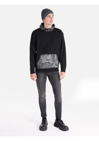 Colin's Colins Regular Fit Baskılı Kapüşonlu Siyah Erkek Sweatshirt Cl1064778 Siyah
