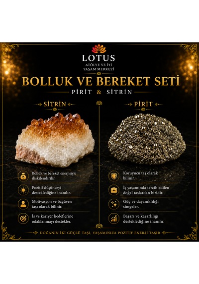 Bolluk Ve Bereket Doğal Taş Seti Pirit Ham Taşı & Sitrin Kristal Kümesi Pir-sit