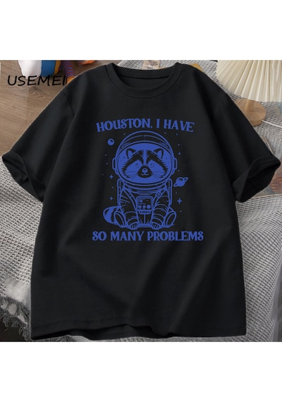 Flood Of Style Houston Ben Çok Sorunları Var Tshirt Komik Rakun Meme Grafik T Shirt Çöp Panda Merch T-shirt Siyah