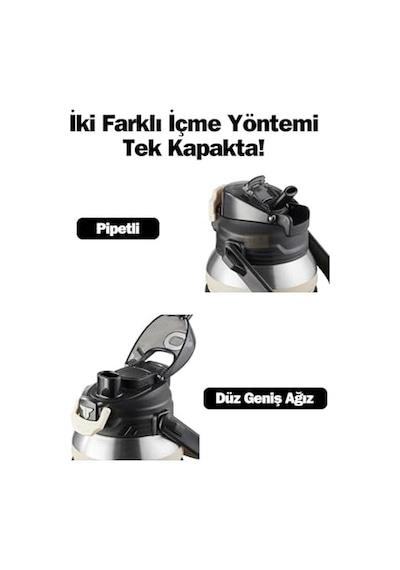 Tkk Mega Boy 1500ml Pipetli/pipetsiz Kullanım Askılı Paslanmaz Çelik Termos Matara Bej Genel