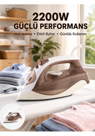 Hepsi Buharlı Ütü 2200w Kireç Önleyici Self Clean Damlatmaz Kahverengi Najmaddin