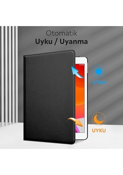 Yatay Ve Dikey 360 Derece Döner Tablet Kılıfı iPad Uyumlu 9.nesil 10.2 Siyah Arka Kapak