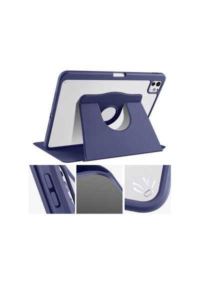 İpad Pro 11 2024 M4 A2836-a2837-a3006 Uyumlu Kalem Bölmeli Dönebilen Standlı Termik Tablet Kılıfı - Pembe - T32861