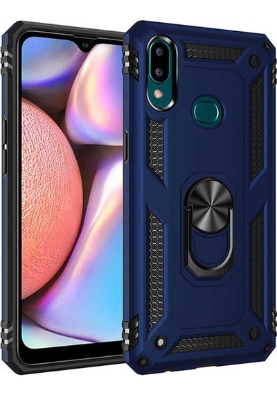 Samsung Uyumlu Galaxy A10s Kılıf Sert Silikon Yüzüklü Stand Özellikli Kapak