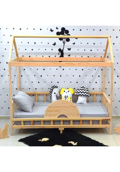 Markaawm Markaawm Çatılı Montessori Yatak 90X190 Doğal Çam Çocuk Karyola Akçaağaç
