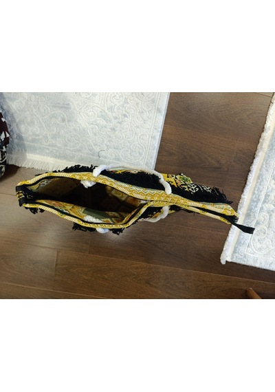Etnik Desenli Kilim Omuz Ve Plaj Çantası 50x30 Cm Açık Sarı