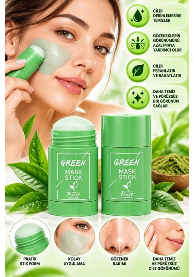 3b Trend Rose Green Mask Stick Yeşil Çay Özlü Yüz Bakım Maskesi