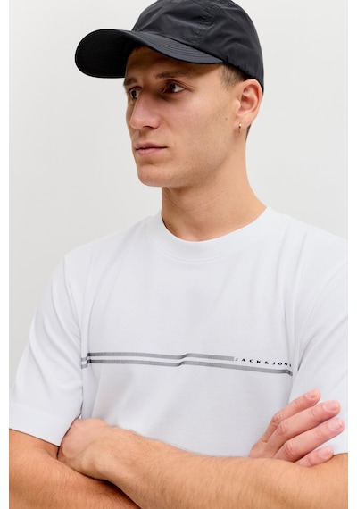 Jack & Jones Jcofusıon Erkek Basic Tişört Bisiklet Yaka, Göğüs Logolu Beyaz
