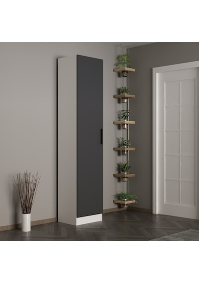 Minar Kale 210 Cm 1 Kapaklı 1b Raf Portmanto Beyaz Antrasit
