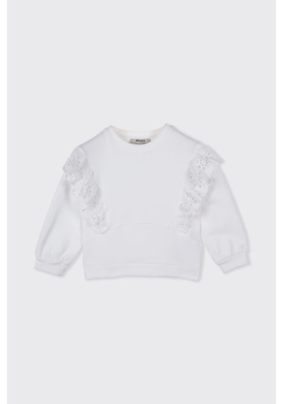 Panço Kız Bebek Fisto Detaylı Beyaz Sweatshirt