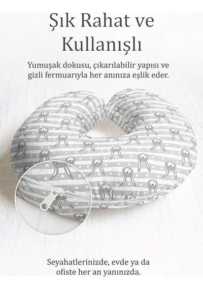 Sevimli Tavşan Desenli Pamuklu Boyun Yastığı - Çizgili Gri Beyaz Çocuk & Yetişkin Seyahat Yastığı Mat Lavanta Leylak