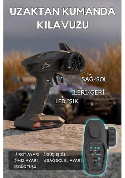 Uzaktan Kumandalı 10 Fonksiyonlu LED Işıklı Şarjlı 1:16 Ölçekli 2.4Ghz 50km/h Off-Road Oyuncak Araba