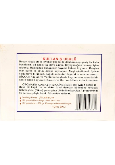 Gloria Kumaş Boyası Mor 10 Gr Paket