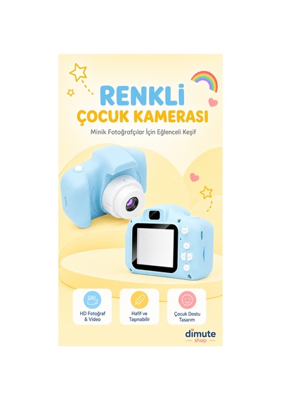 Renkli Çocuk Kamerası Taşınabilir Mini Dijital Fotoğraf Makinesi Hediyelik Çocuk Kamerası Mavi - 744100309