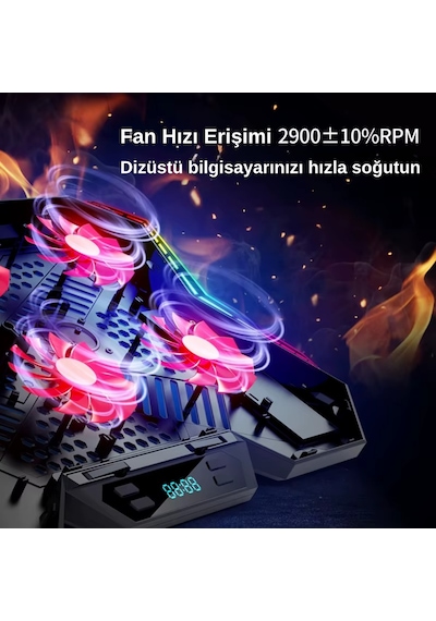 Rgb Işıklı 6 Fanlı 7 Kademeli Lcd Göstergeli Notebook Laptop Soğutucu Stand Coolcold 17 İnç Sessiz