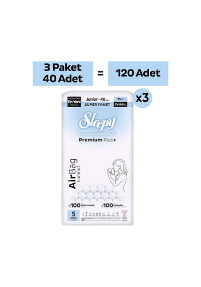Sleepy - Bio Natural Premium Plus Airbag Comfort Mega Paket Bebek Bezi 5 Numara Junior 120 Adet