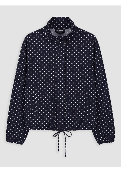 Lcwaıkıkı Classic Lacivert Dik Yaka Puantiyeli Oversize Kadın Mont