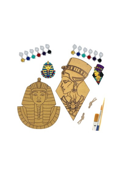 Firavun Tutankamon Ve Kraliçe Nefertiti Ahşap Boyama Tuval Seti Hediye Hobi Kiti Büyük Boy 2 Li Set 30 Cm 26 Cm