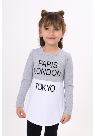Toontoy Kids Toontoy Kız Çocuk Paris London Baskılı T-shirt Gri Melanj