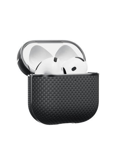 Apple Uyumlu AirPods 4 Kılıf 1500d Aramid Fiber Pitaka Ultra-slim Classic Serisi Black-grey Twill Kapak Siyah-gri