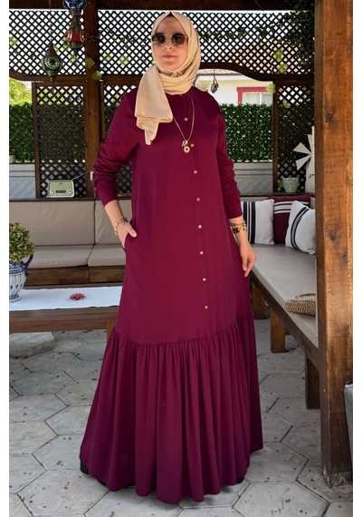 Rabia Şamlı Süreyya Gömlek Elbise Bordo Normal