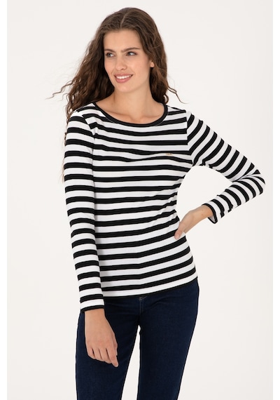 U.S. Polo Assn. Kadın Siyah Çizgili Bisiklet Yaka Sweatshırt 50314203-VR046