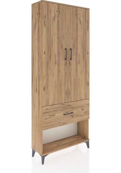 Arges Dolap 3 Raflı Tek Çekmeceli 2 Kapaklı 88x30x221 Çam-çam Çam