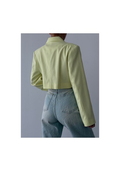 Quzu Vatka Detaylı Crop Blazer Ceket Sarı