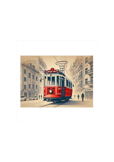İstanbul Un Kırmızı Tramvayı Art Mdf Poster